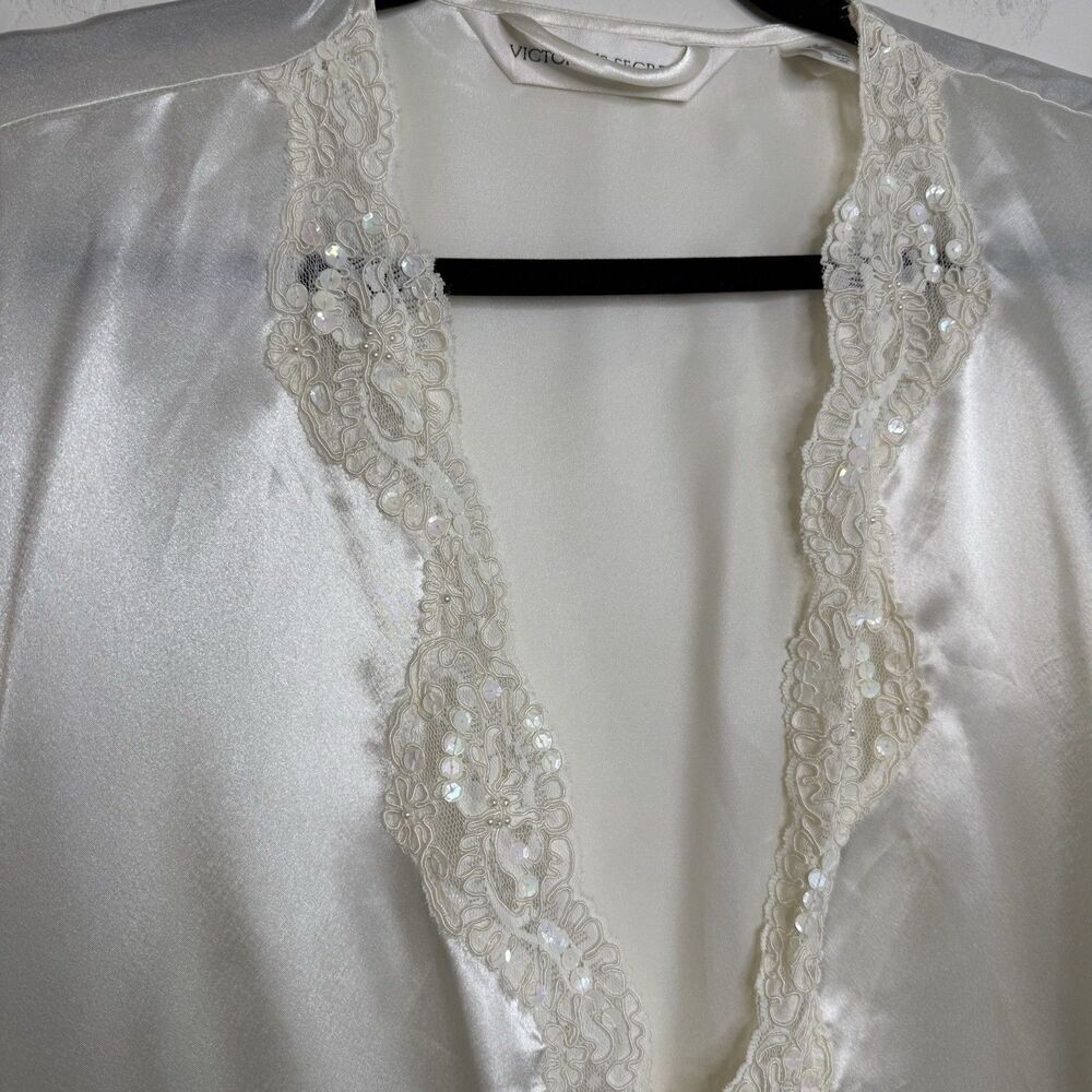 Victoria's Secret One Size Ivory Lace Trim Short Belted Robe Bridal Romantic - Picture 4 of 11